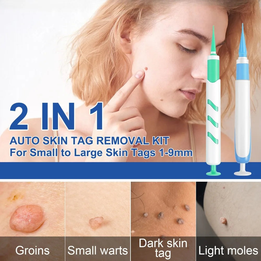 2-IN-1 Auto Skin Tag Removal Tool Kit Painless Mole Acne Wart Removal Pen Body Wart Dot Treatment Remover Facial Skin Care Tools